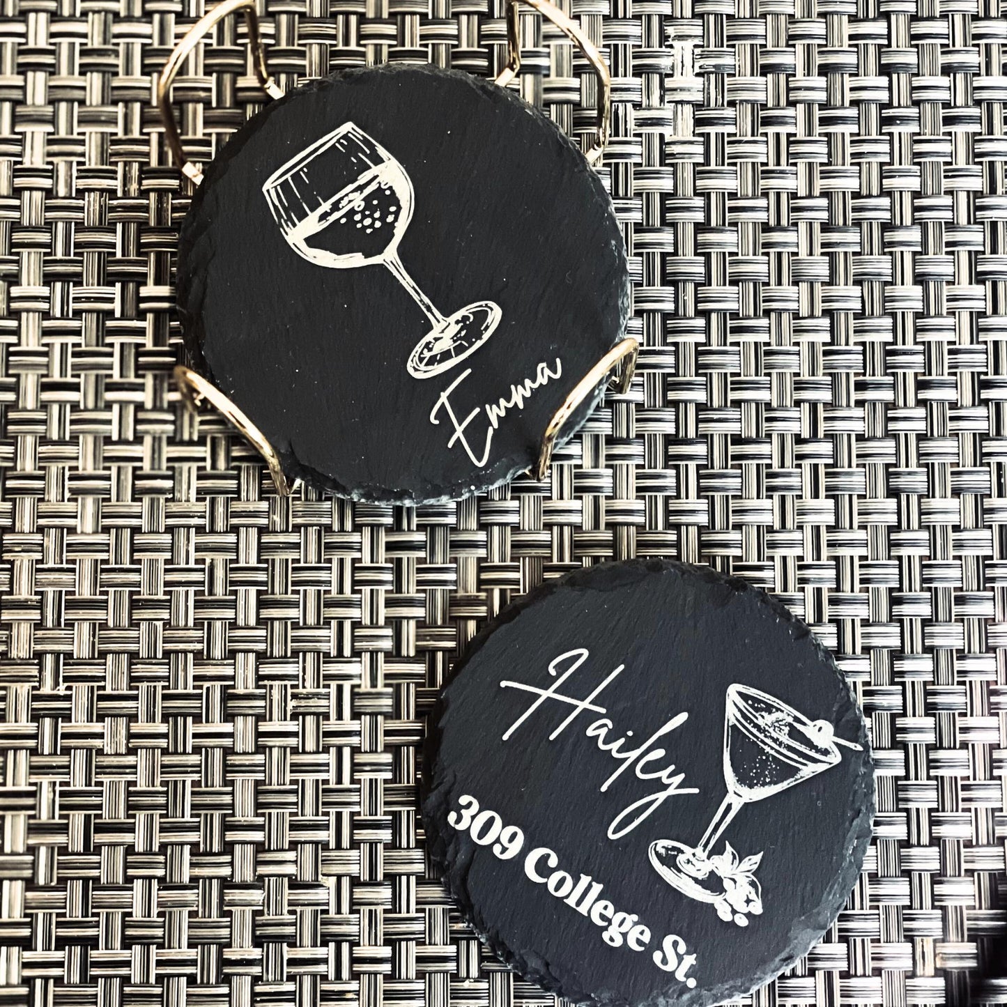 custom engraved slate coasters| coaster set with holder| new roommate gifts| housewarming coaster set of 6| college roommate birthday